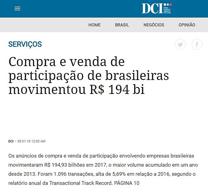 Compra e venda de participao de brasileiras movimentou R$ 194 bi